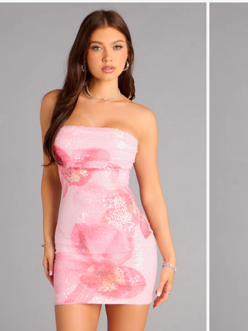 Windsor Pink Sequin Strapless Mini Dress